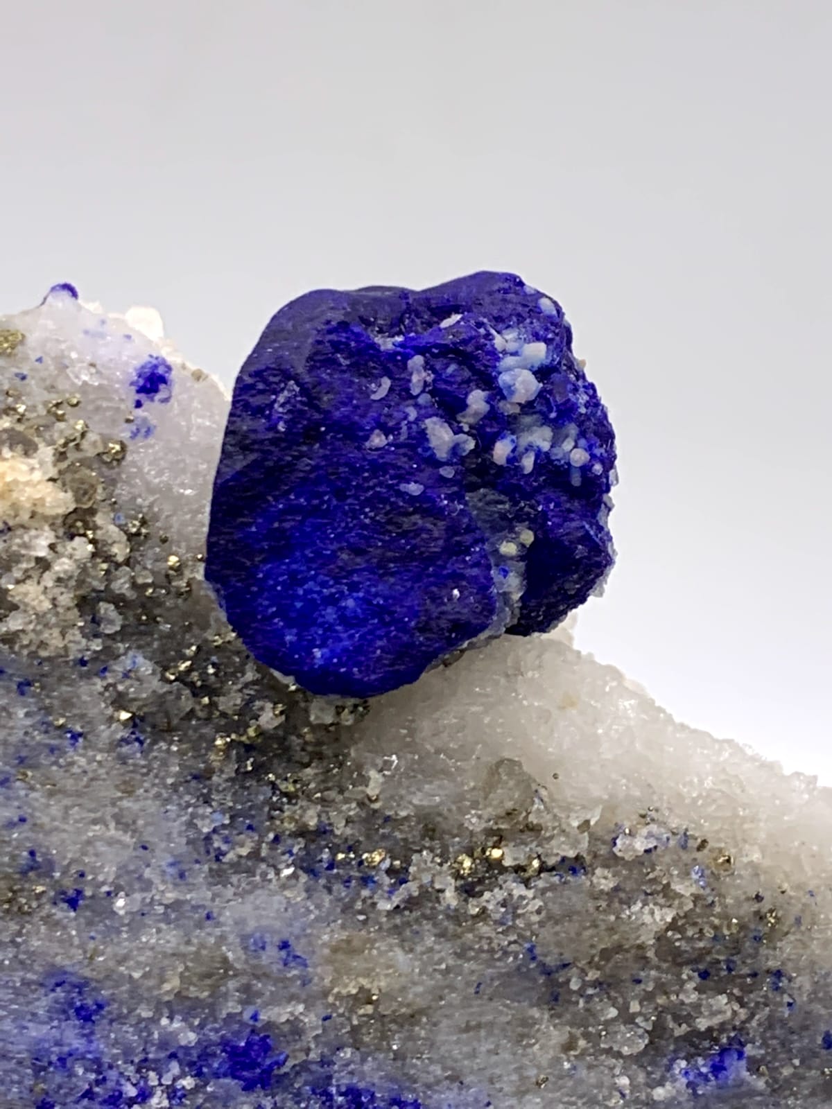 Isomatric Lazurite Crystal Nicely Perched On Calcite With Pyrite