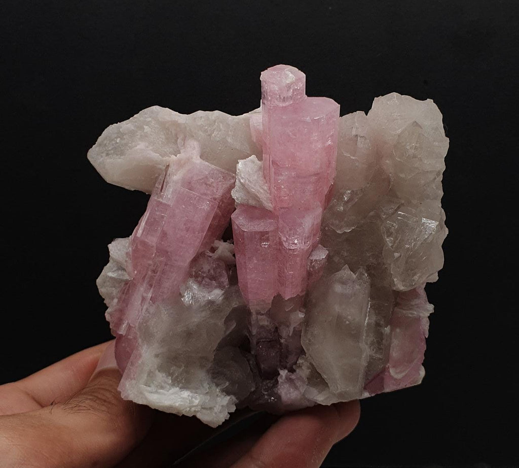 Lighter Pink Elongated Tourmaline Crystals Nicely Arranged on Smokey Quartz