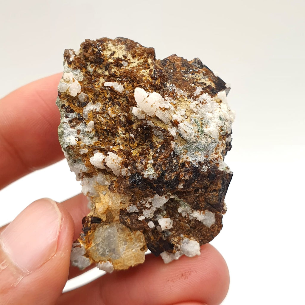 Luster Intergrown Crystals Of Vesuvianite On Contrasting White Matrix