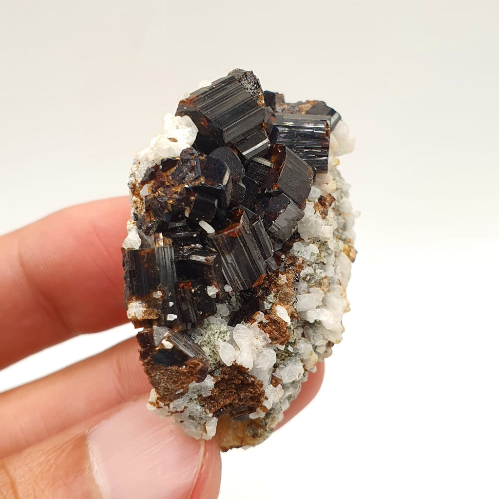 Luster Intergrown Crystals Of Vesuvianite On Contrasting White Matrix