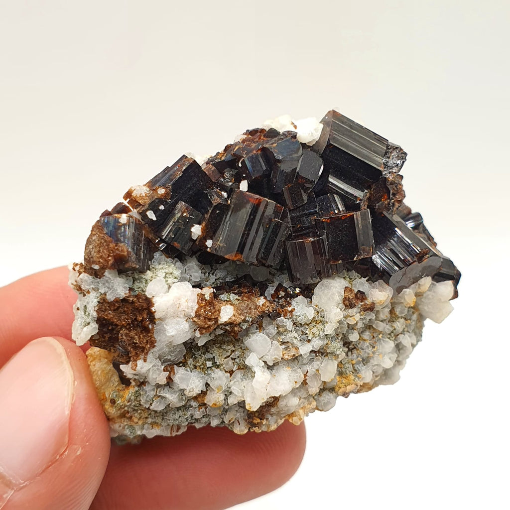 Luster Intergrown Crystals Of Vesuvianite On Contrasting White Matrix