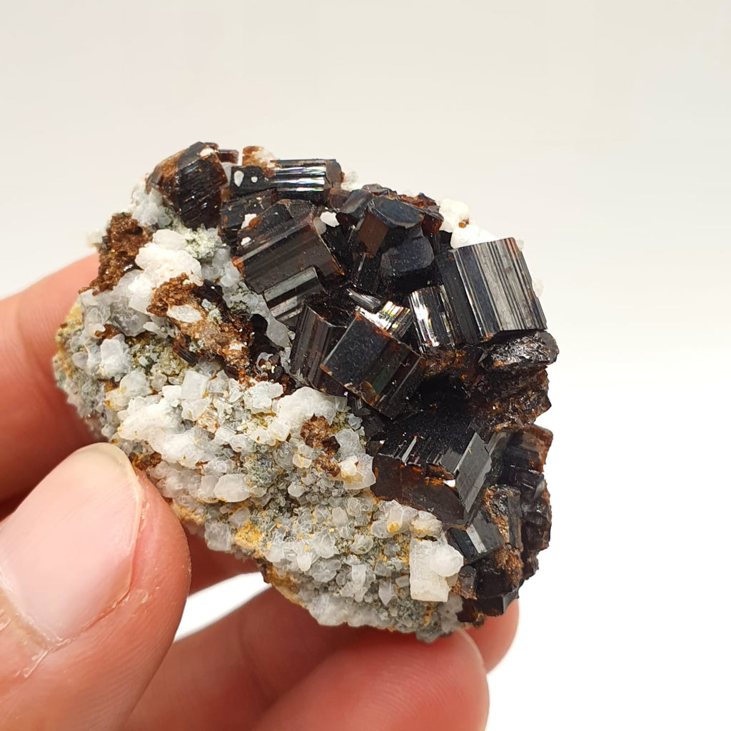 Luster Intergrown Crystals Of Vesuvianite On Contrasting White Matrix