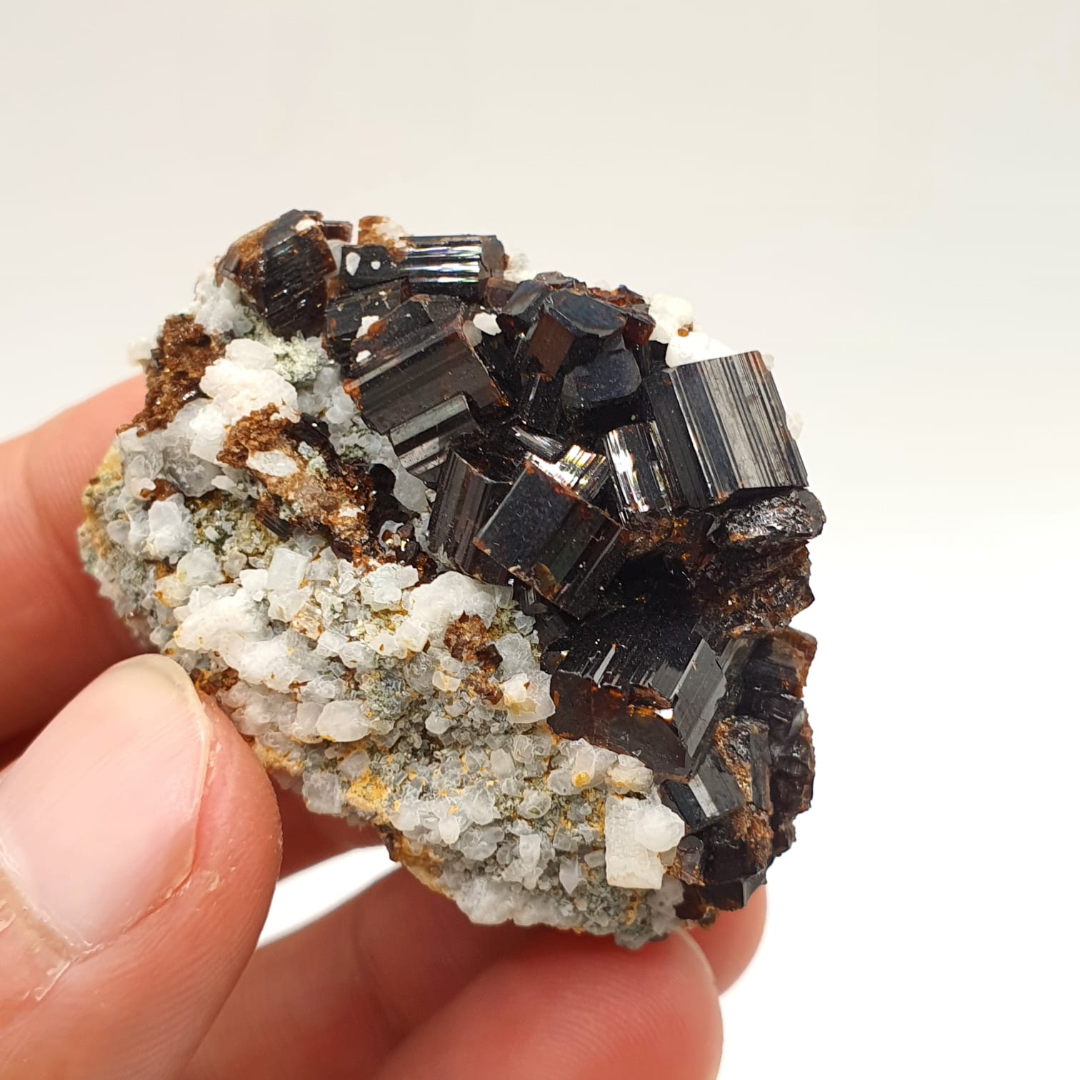 Luster Intergrown Crystals Of Vesuvianite On Contrasting White Matrix