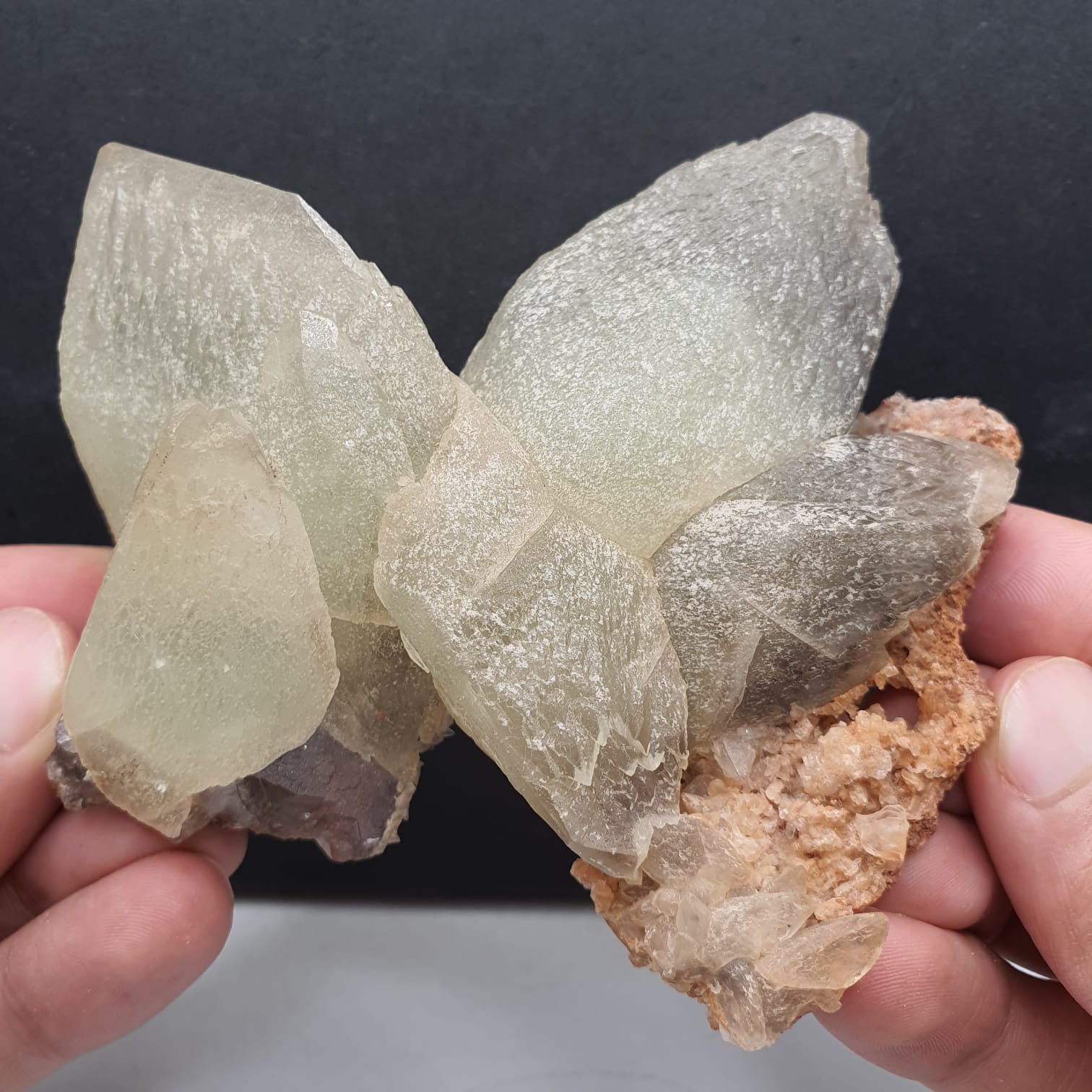 Lovely Butterfly Shape Twinned Calcite With Fluorite And Lemonite Matrix
