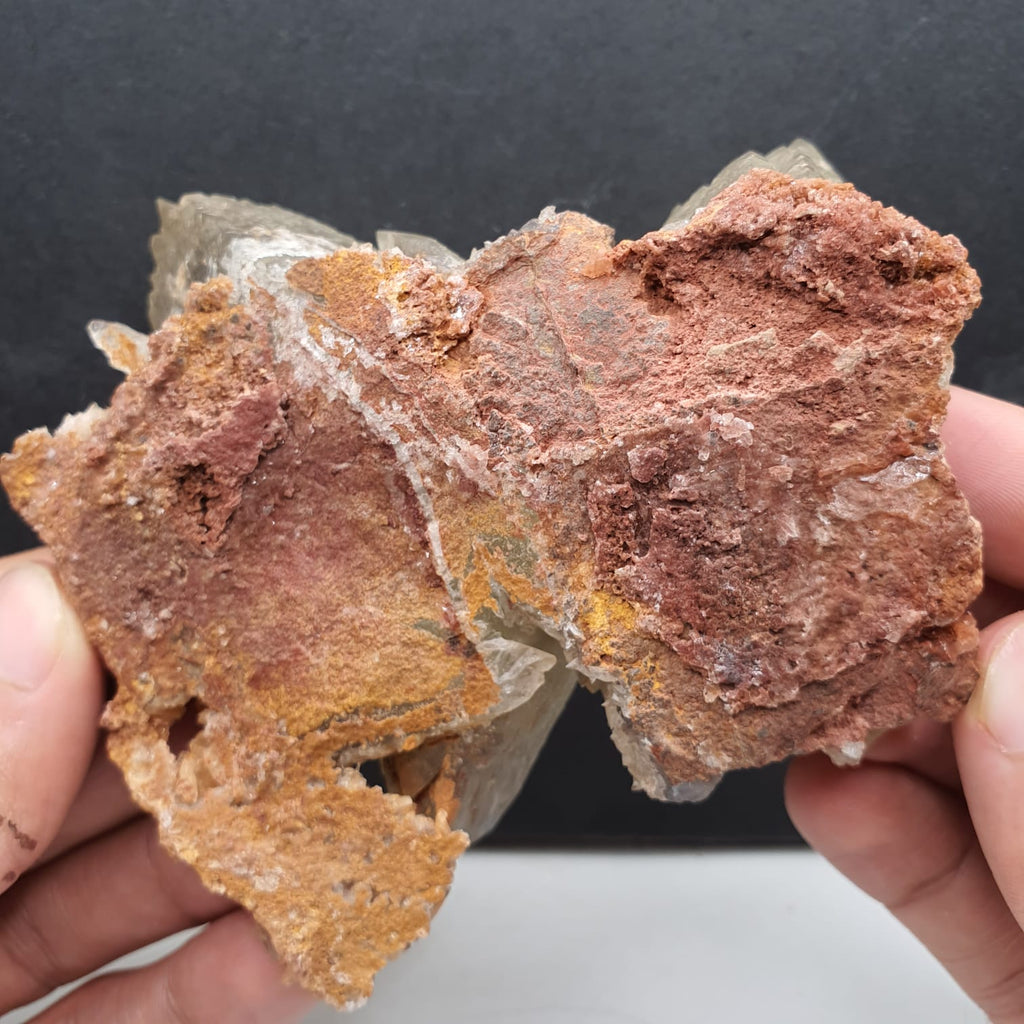 Lovely Butterfly Shape Twinned Calcite With Fluorite And Lemonite Matrix