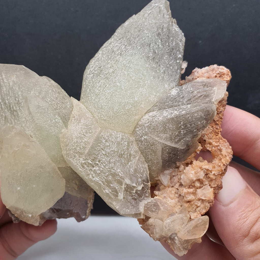Lovely Butterfly Shape Twinned Calcite With Fluorite And Lemonite Matrix