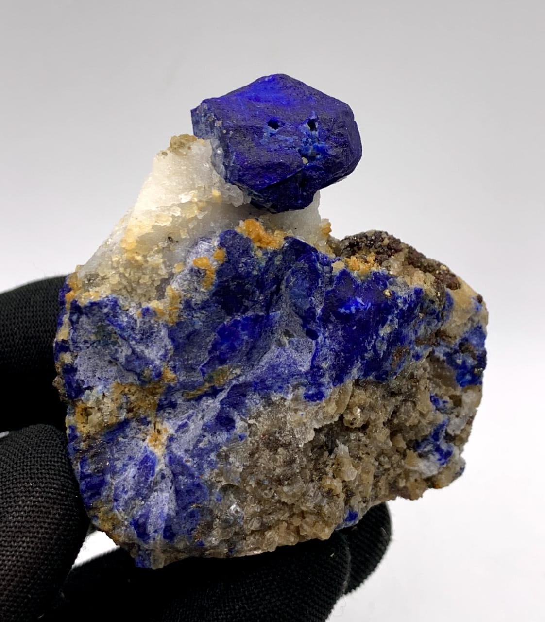 Lovely Lazurite Crystal Nicely Perched On Calcite With Pyrite