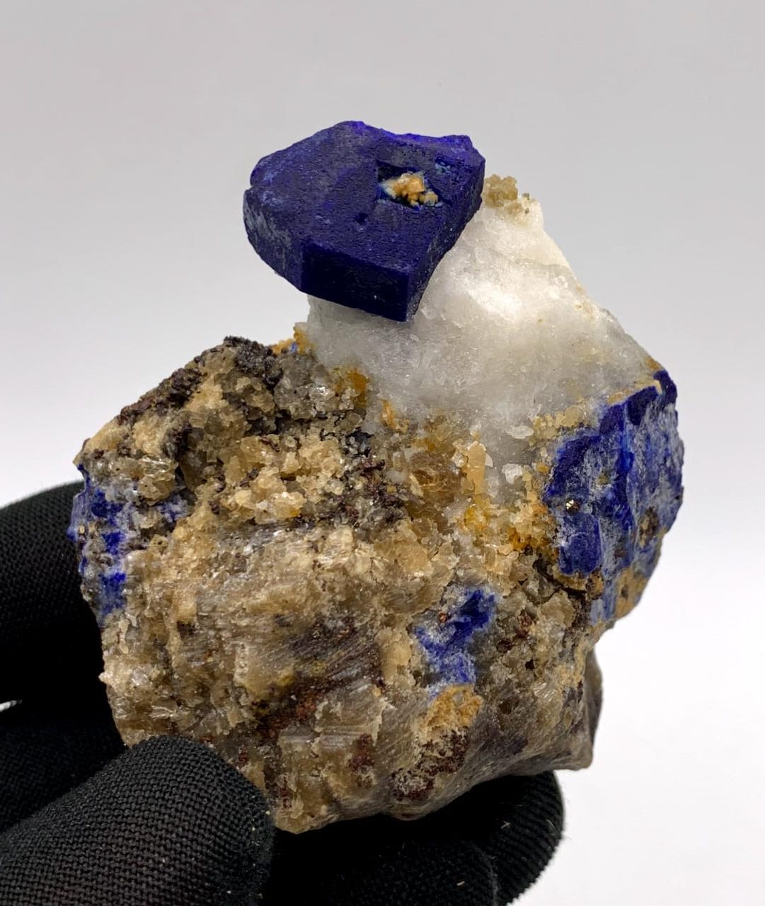 Lovely Lazurite Crystal Nicely Perched On Calcite With Pyrite