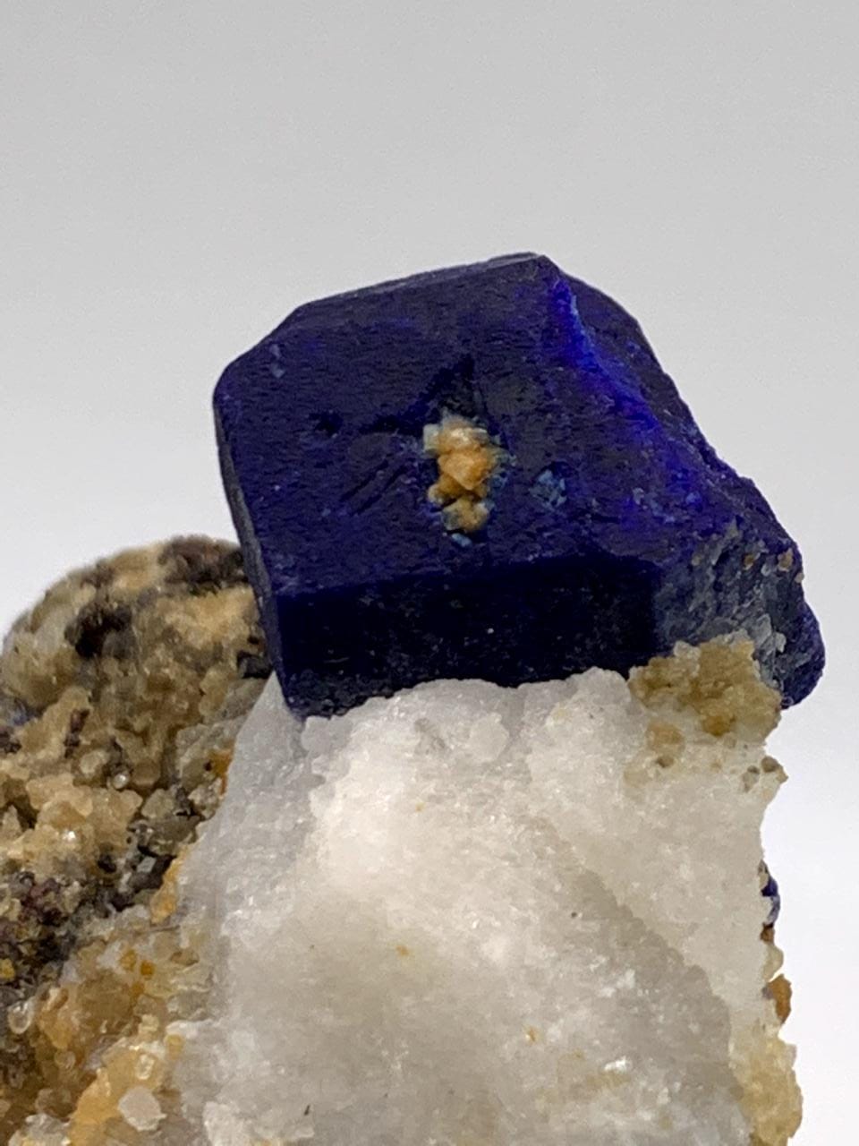 Lovely Lazurite Crystal Nicely Perched On Calcite With Pyrite