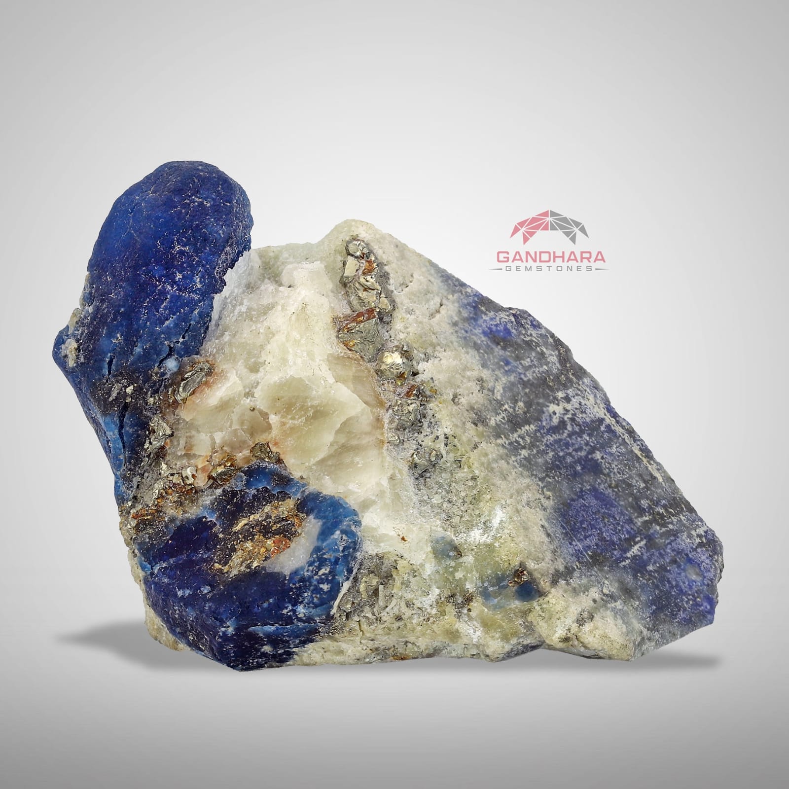 Lovely and Colorful Piece of Afghanite on Calcite with Pyrite