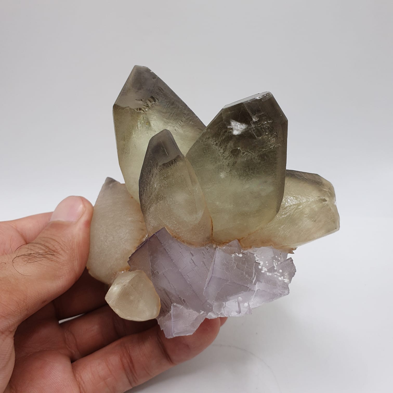 Lovely Calcite Cluster On Fluorite