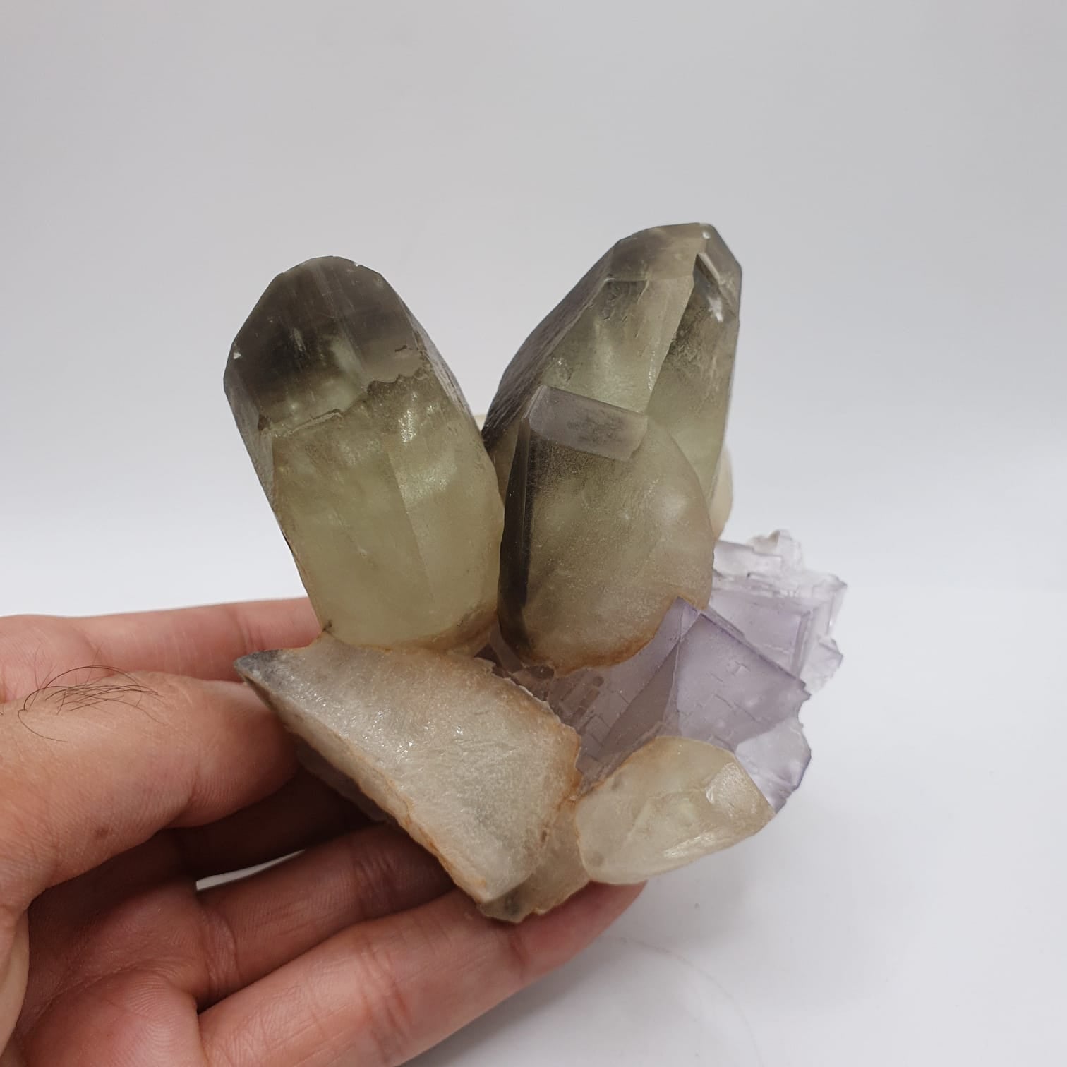 Lovely Calcite Cluster On Fluorite