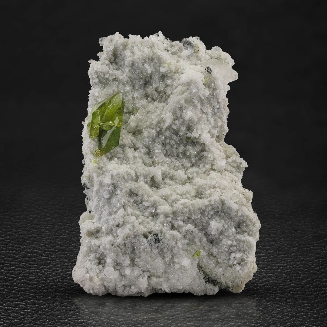 apple-green twinned Titanite crystals on Calcite matrix from Pakistan