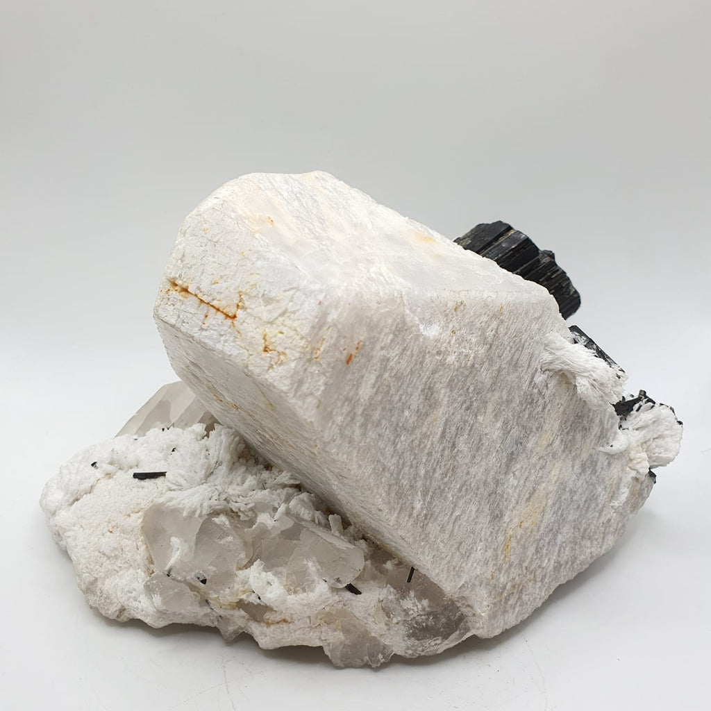 Microcline Feldspar With Schorl On Cleavelandite
