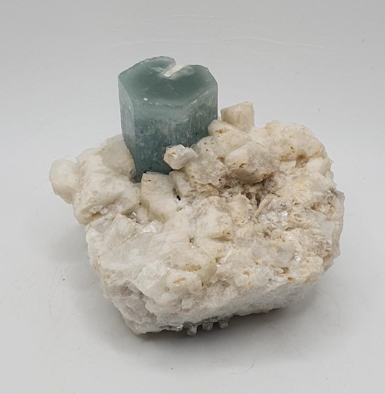 Milky Blue Color Aquamarine On Creamy White Albite