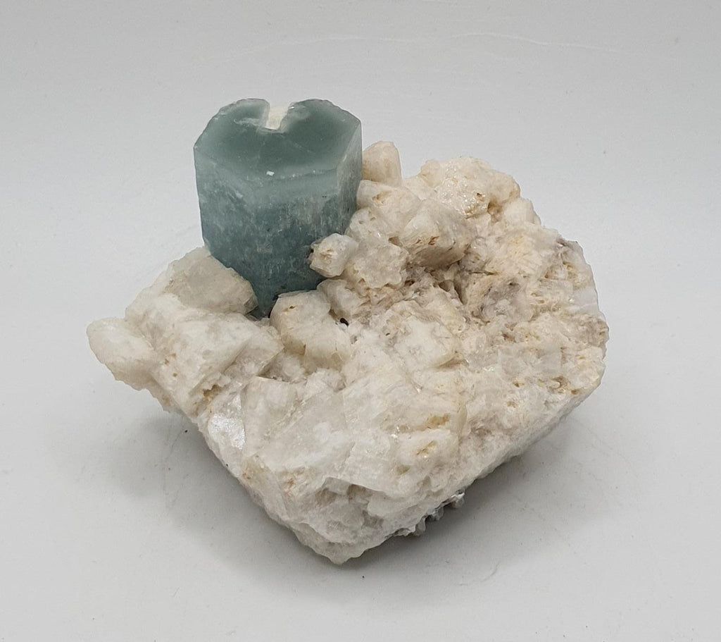 Milky Blue Color Aquamarine On Creamy White Albite