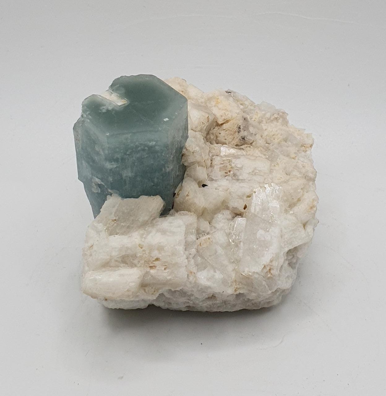 Milky Blue Color Aquamarine On Creamy White Albite