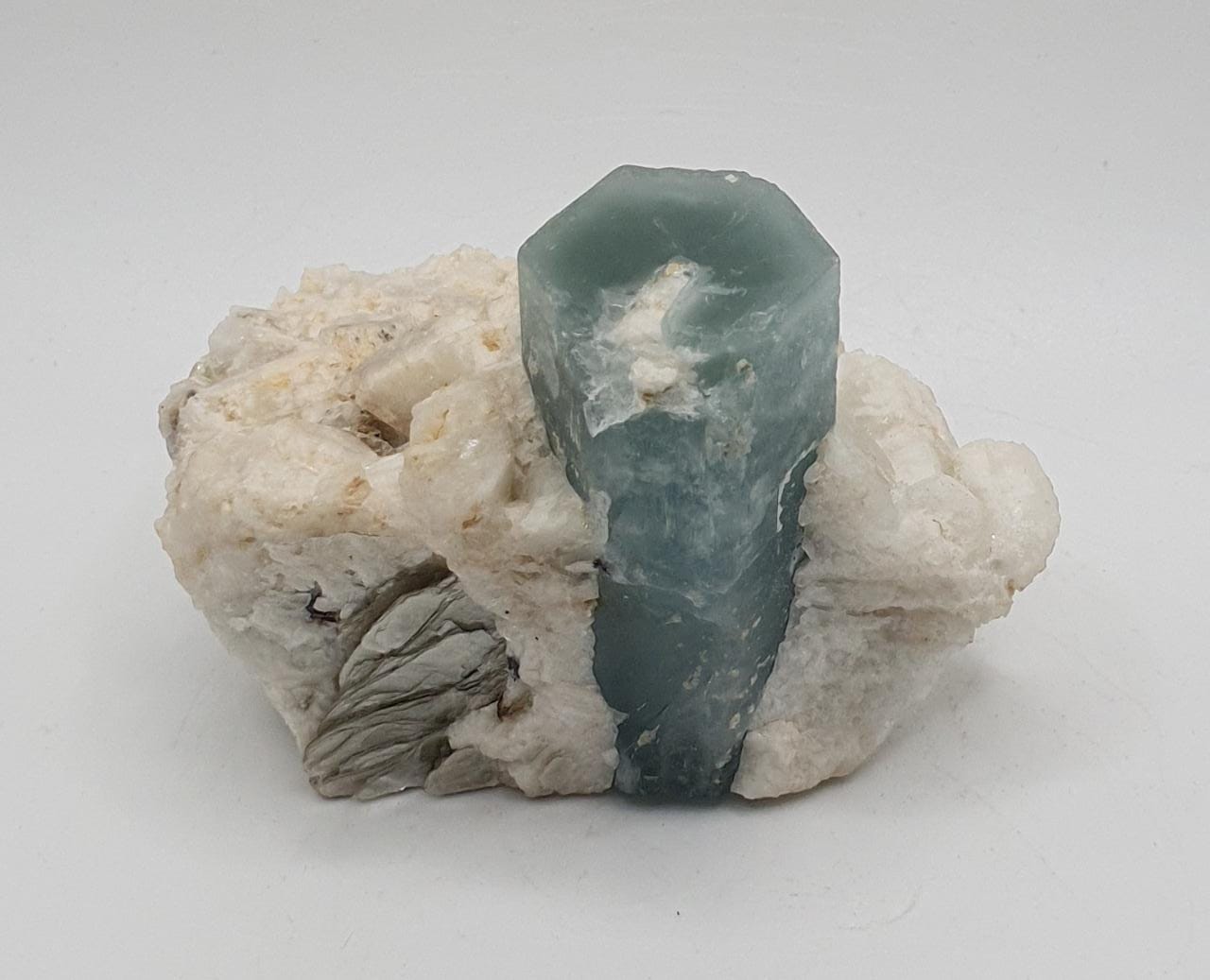 Milky Blue Color Aquamarine On Creamy White Albite