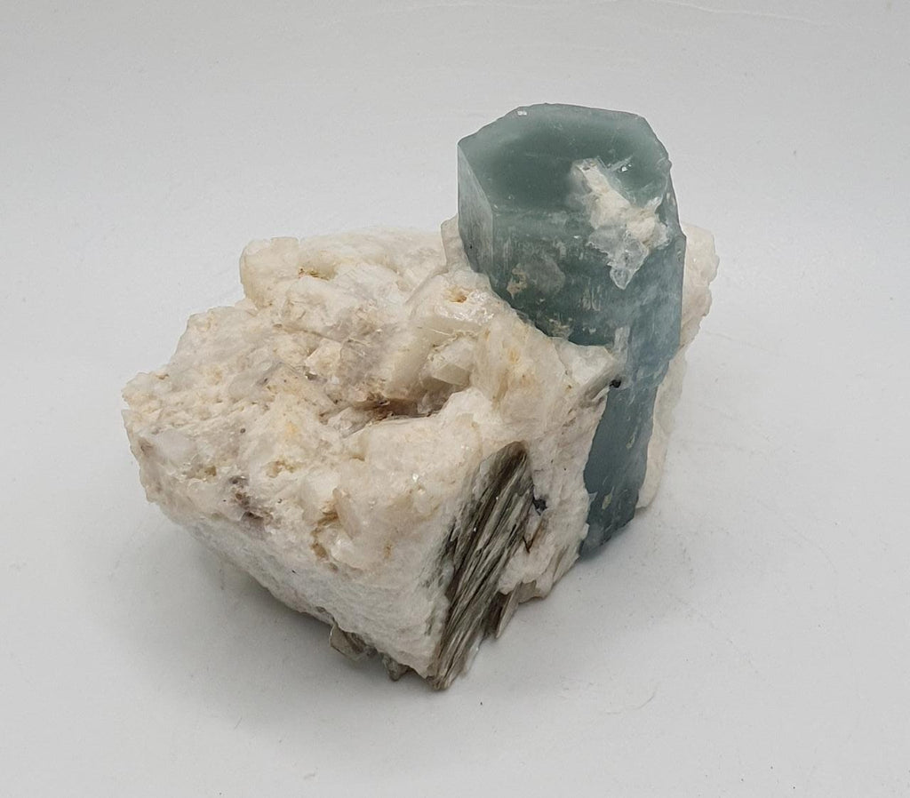 Milky Blue Color Aquamarine On Creamy White Albite