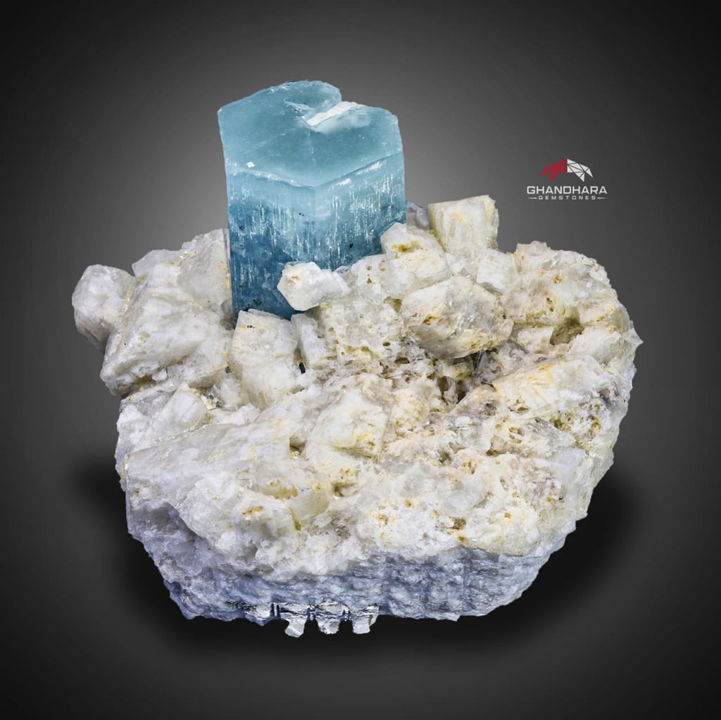 Milky Blue Color Aquamarine On Creamy White Albite