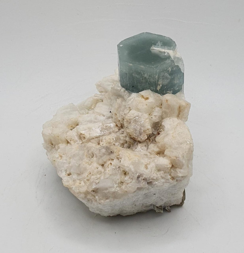 Milky Blue Color Aquamarine On Creamy White Albite