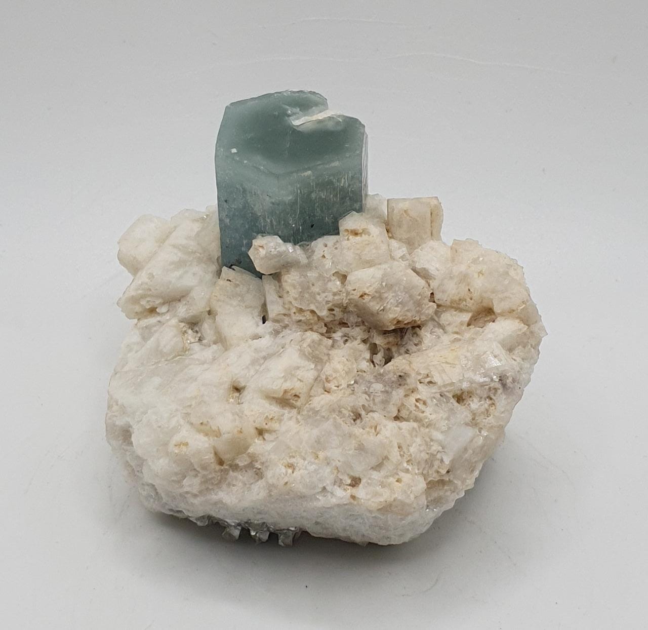 Milky Blue Color Aquamarine On Creamy White Albite