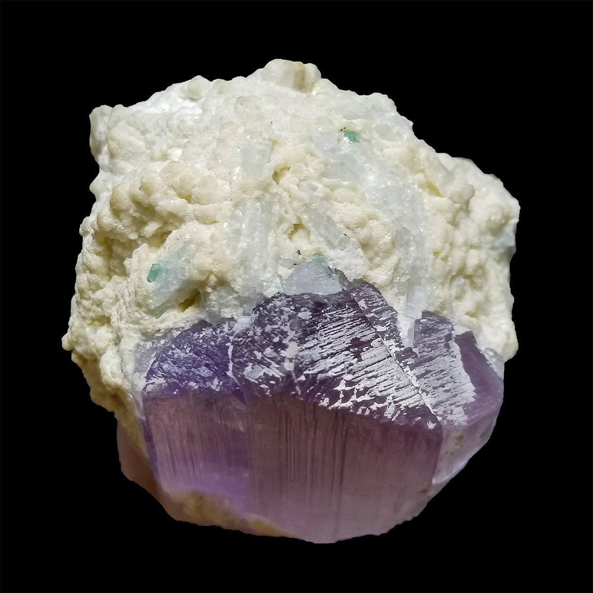 204 Gram Natural Purple Kunzite Complete Crystal with huge bowl of white Albite