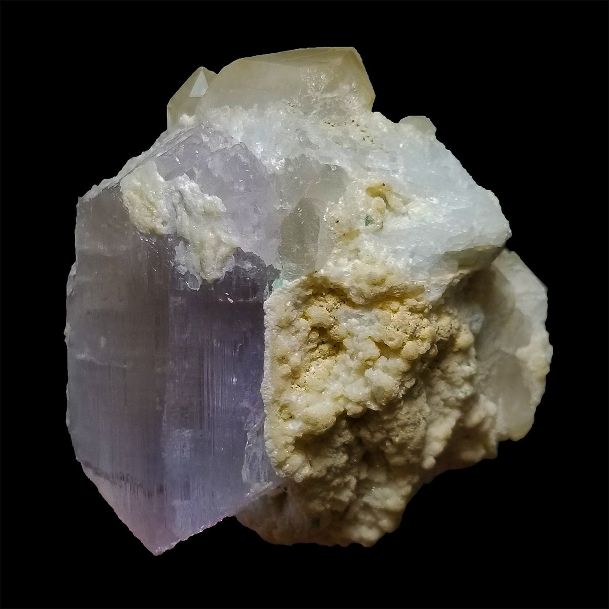 204 Gram Natural Purple Kunzite Complete Crystal with huge bowl of white Albite