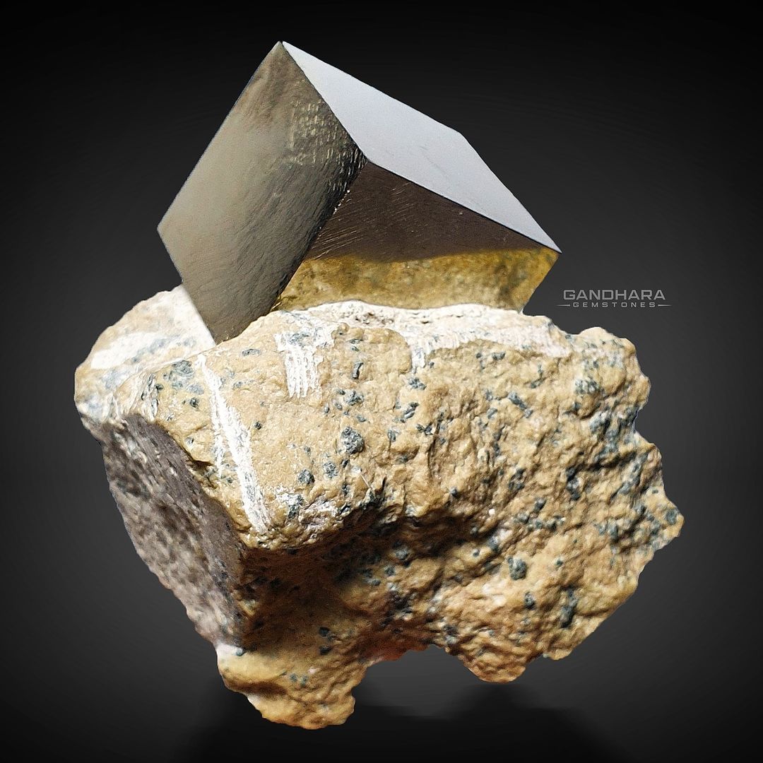185 Grams Perfect Pyrite Crystal Cube Perched on Marl Matrix
