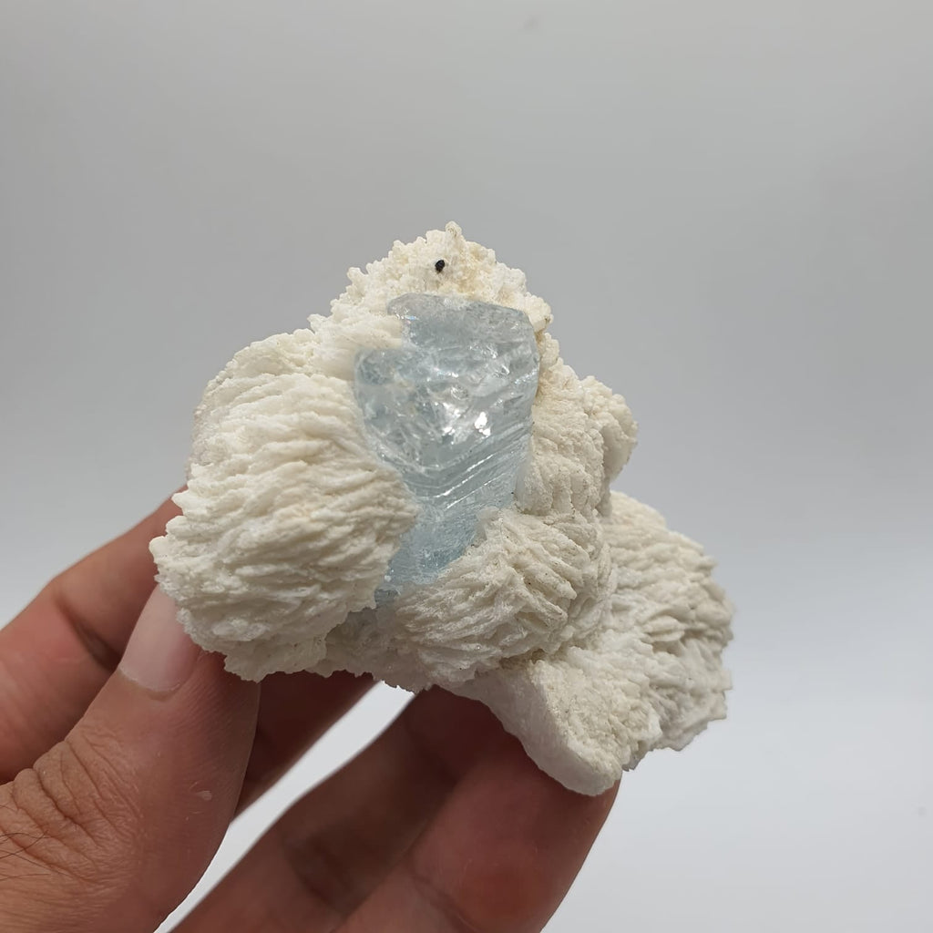 Perfect Gem Aquamarine Nestled on Lovely Milky White Cleavelandite