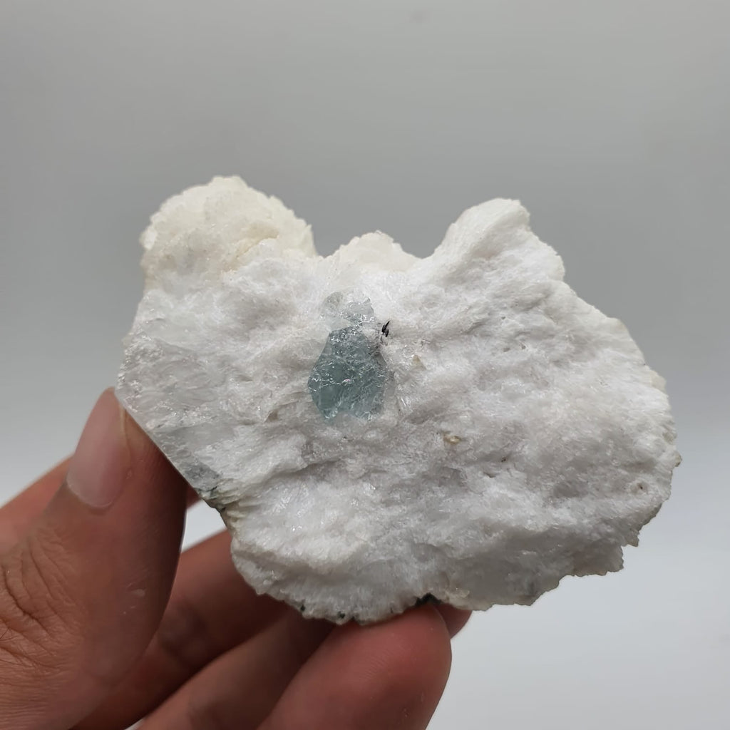 Perfect Gem Aquamarine Nestled on Lovely Milky White Cleavelandite