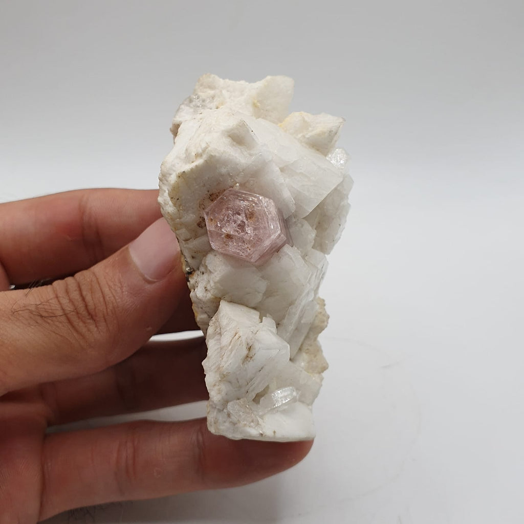 Pink Apatite Nicely Positioned on Creamy White Albite