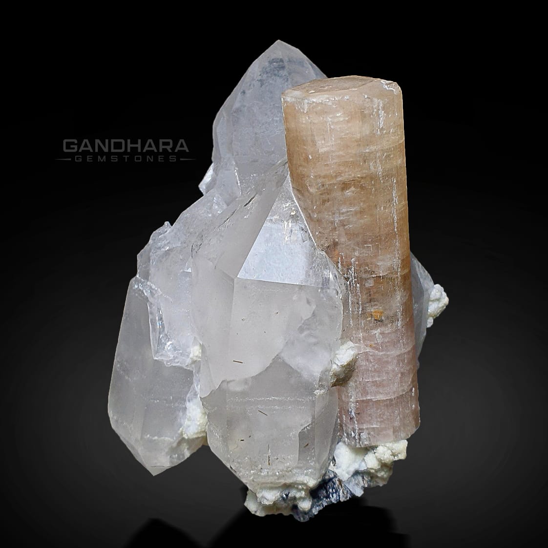 191 grams Pinkish Yellow Apatite Crystal on Quartz