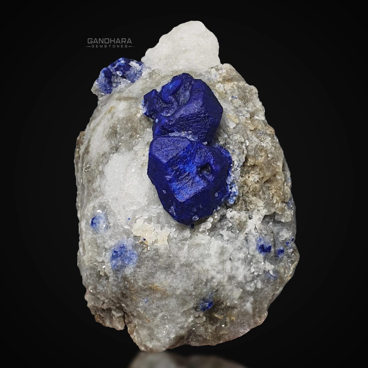 384 grams Pretty Vibrant Blue Lazurite Crystal on Calcite