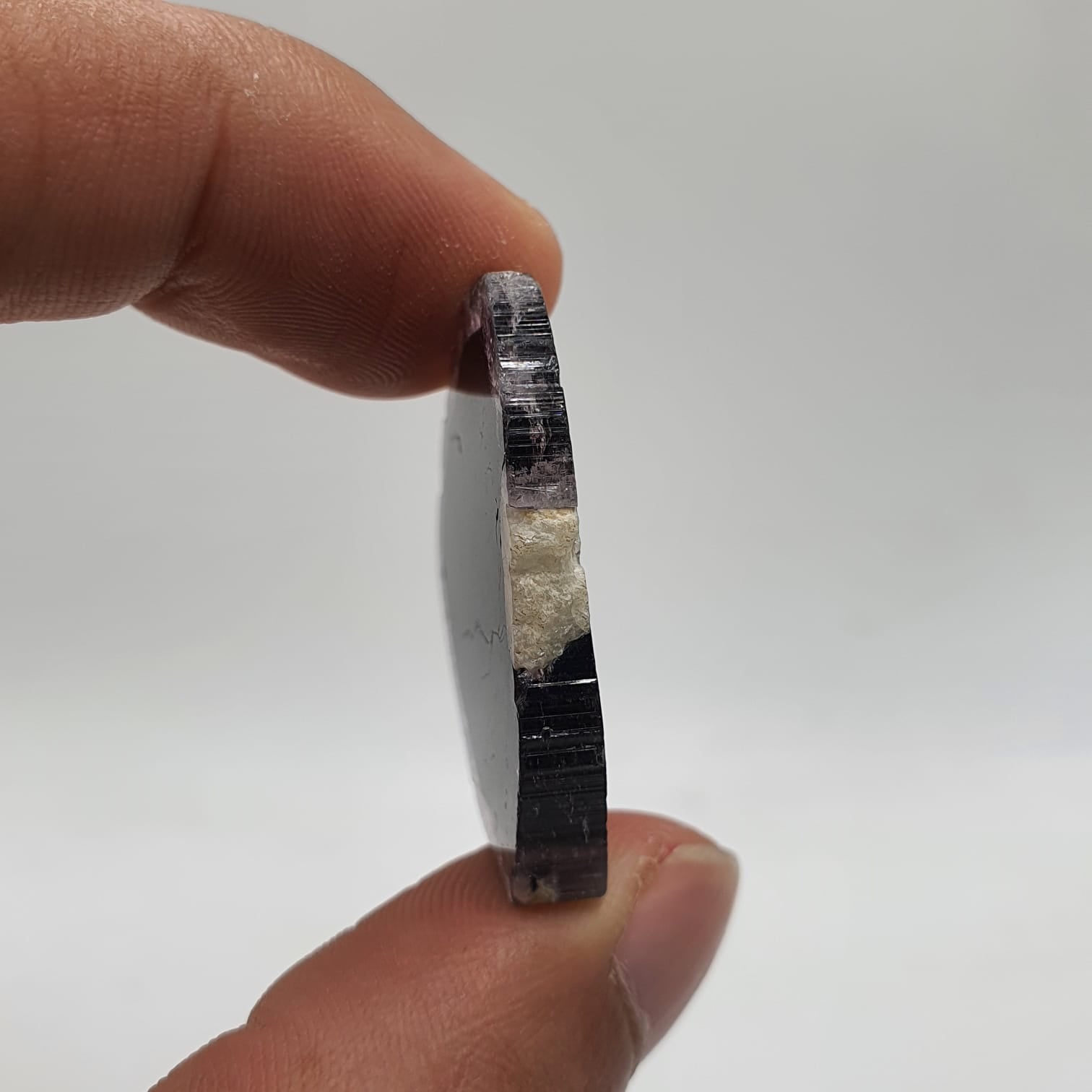 Pretty Bicolor Tourmaline Slice with Nice Detailed Albite attached