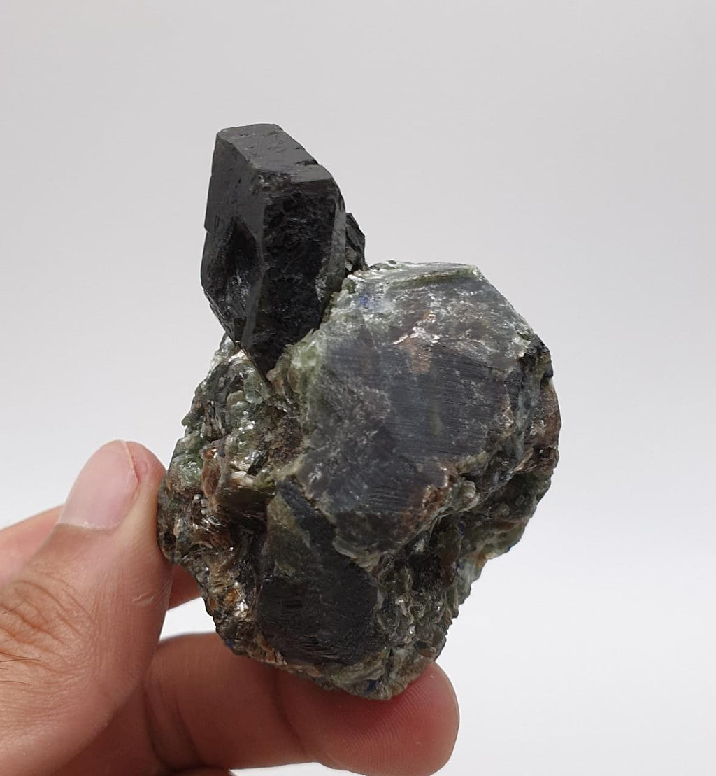 Rare Dravite Tourmaline On Matrix With Detailed Sapphire Crystals