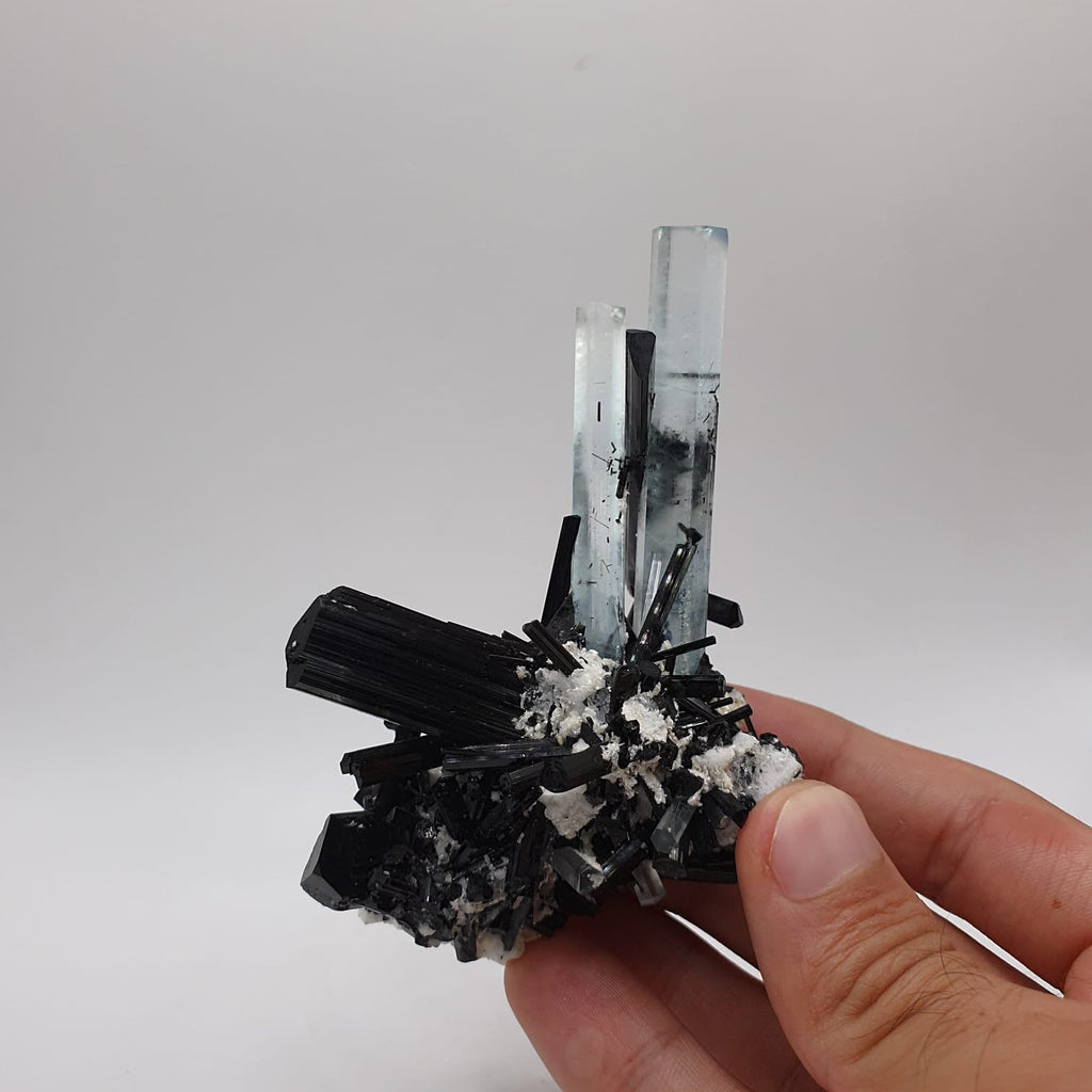 Robust Cluster of Aquamarine with Lusterious Schorl on Albite