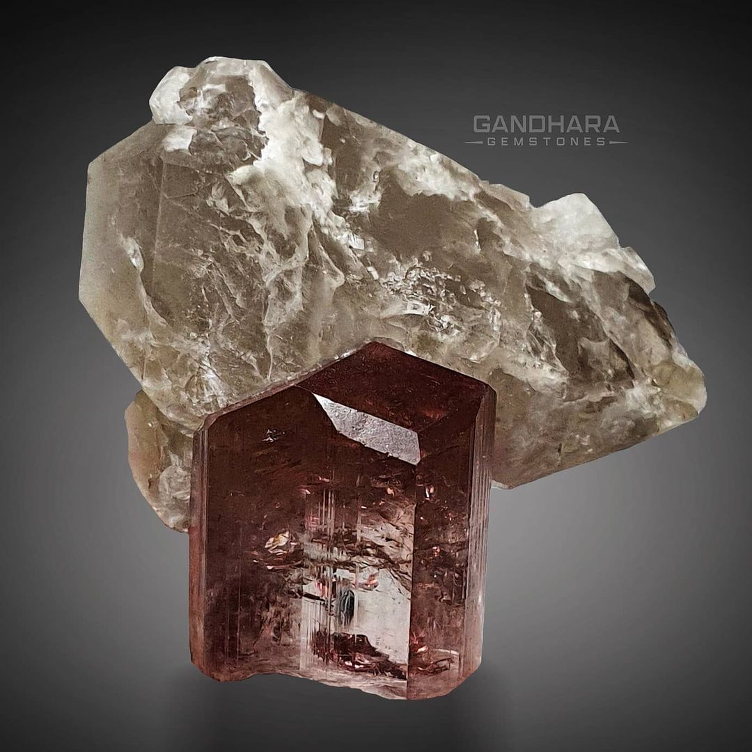 12 Grams Rubellite Pink Tourmaline Crystal on Smoky Quartz
