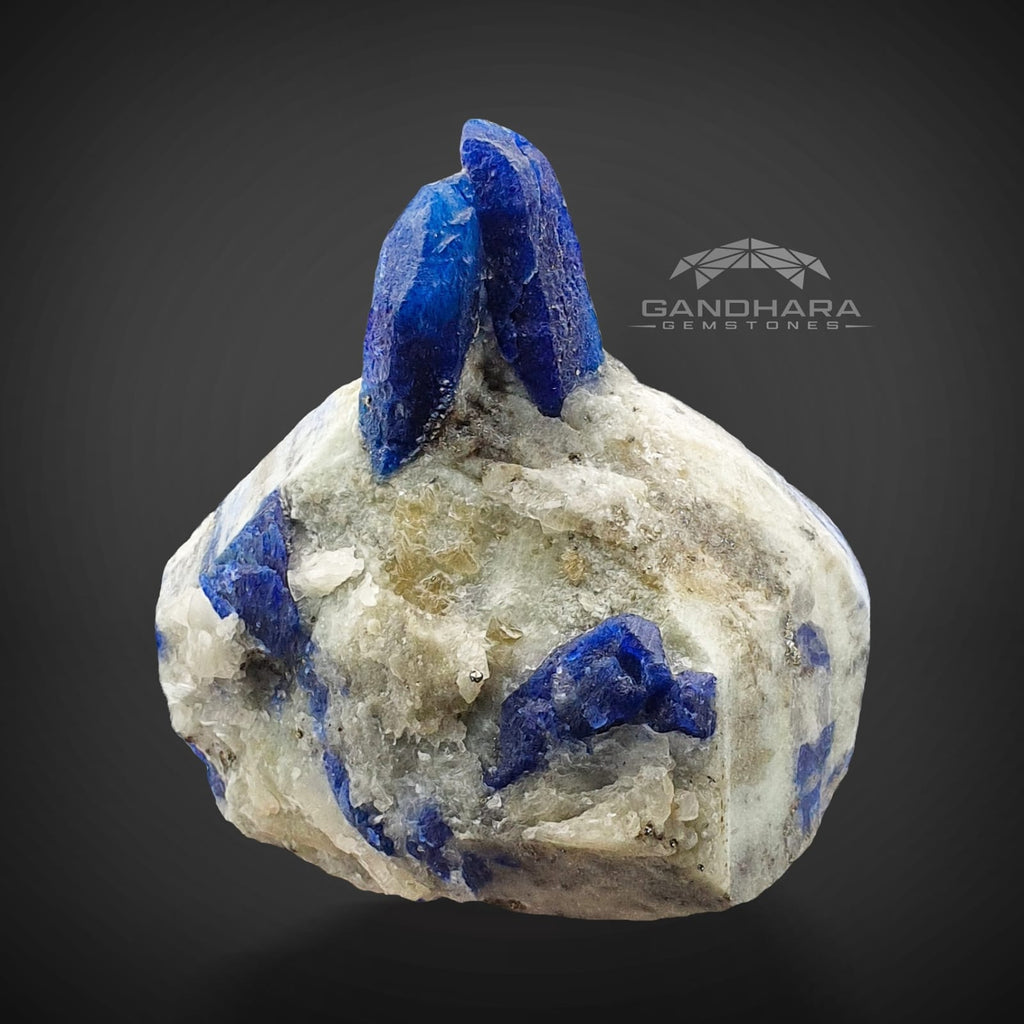 Sapphire Blue Attached Couple of Afghanite Crystals on Marble Matrix