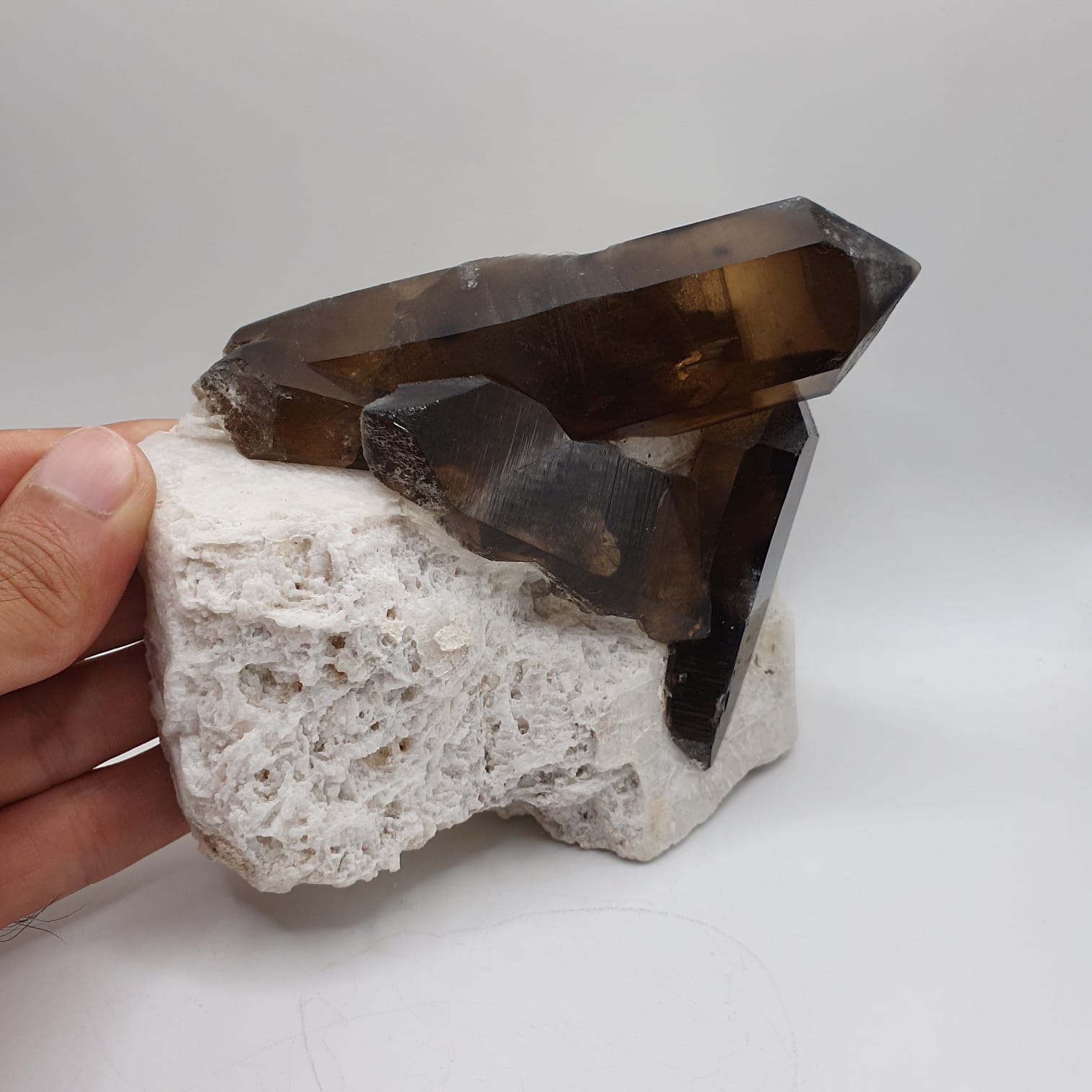 Saturated Smoky Quartz Crystals Shooting Out Of Albite Matrix
