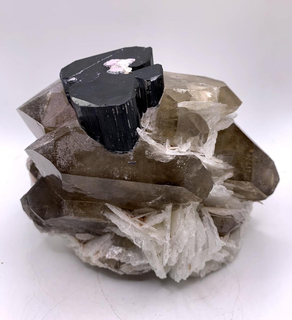 Schorl On Smoky Quartz With Cleavelandite And Lepidolite
