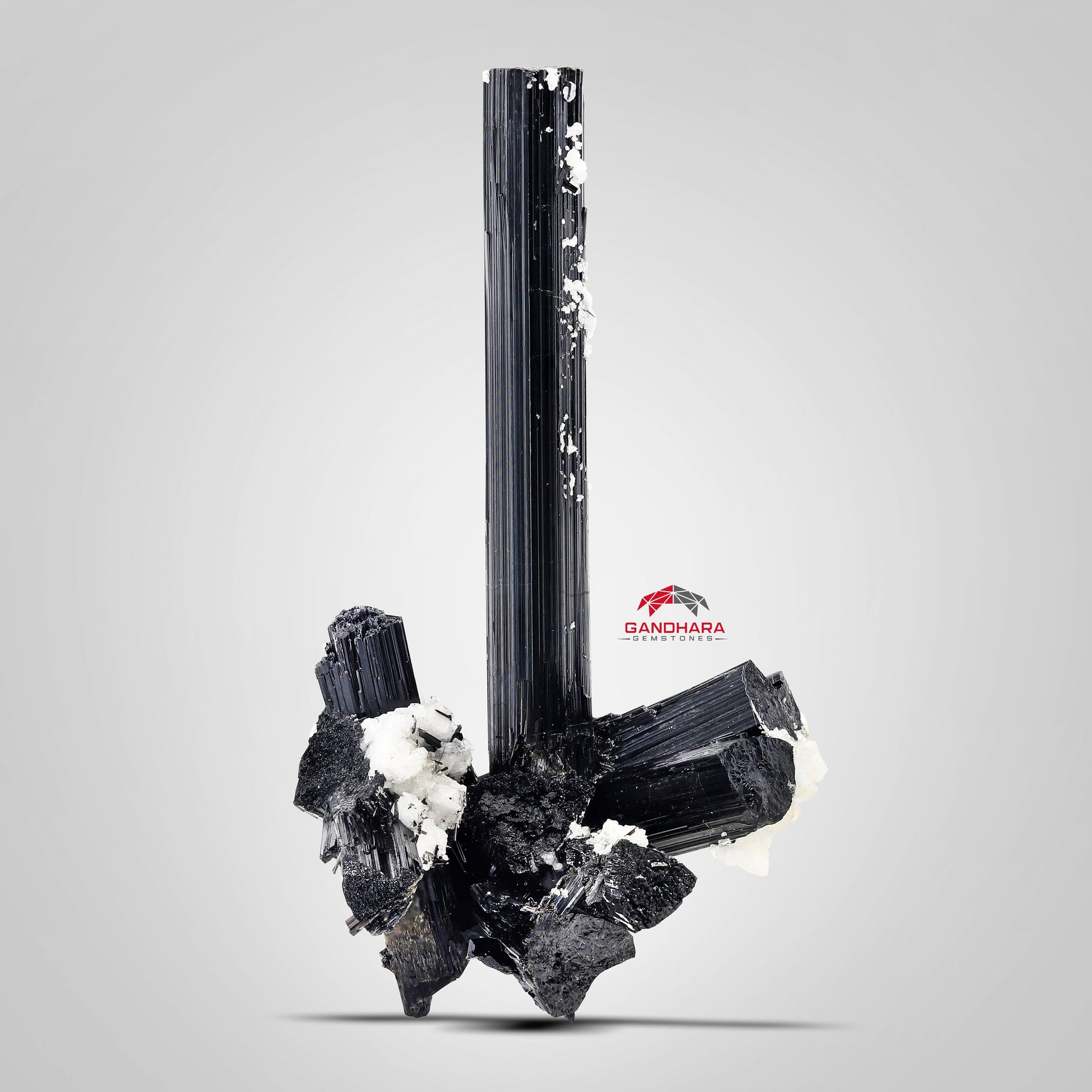 Sculptural Schorl 'Black Tourmaline' crystal cluster with Albite