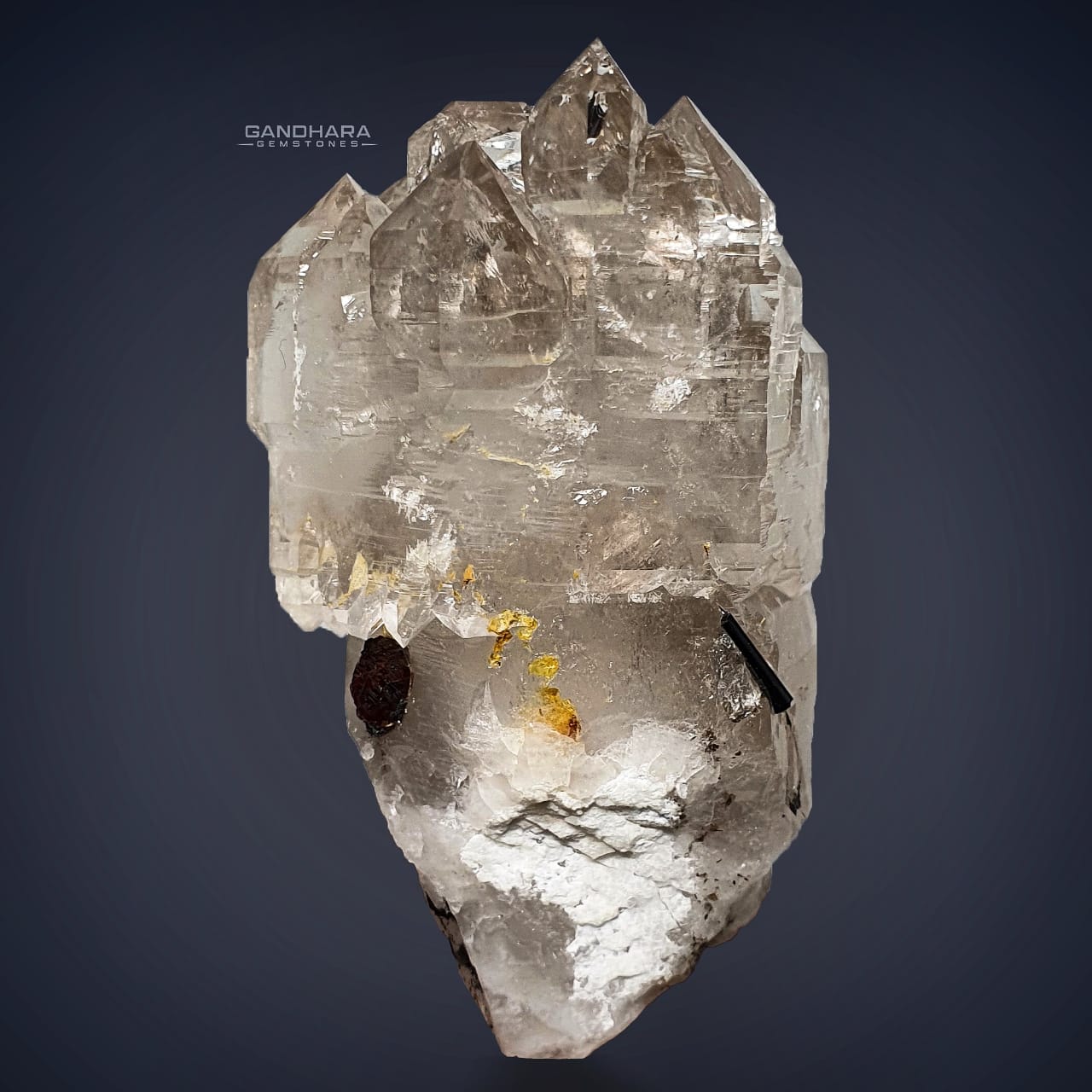 211 Grams Smoky Quartz Crystals Scepter with Spessartine Garnet
