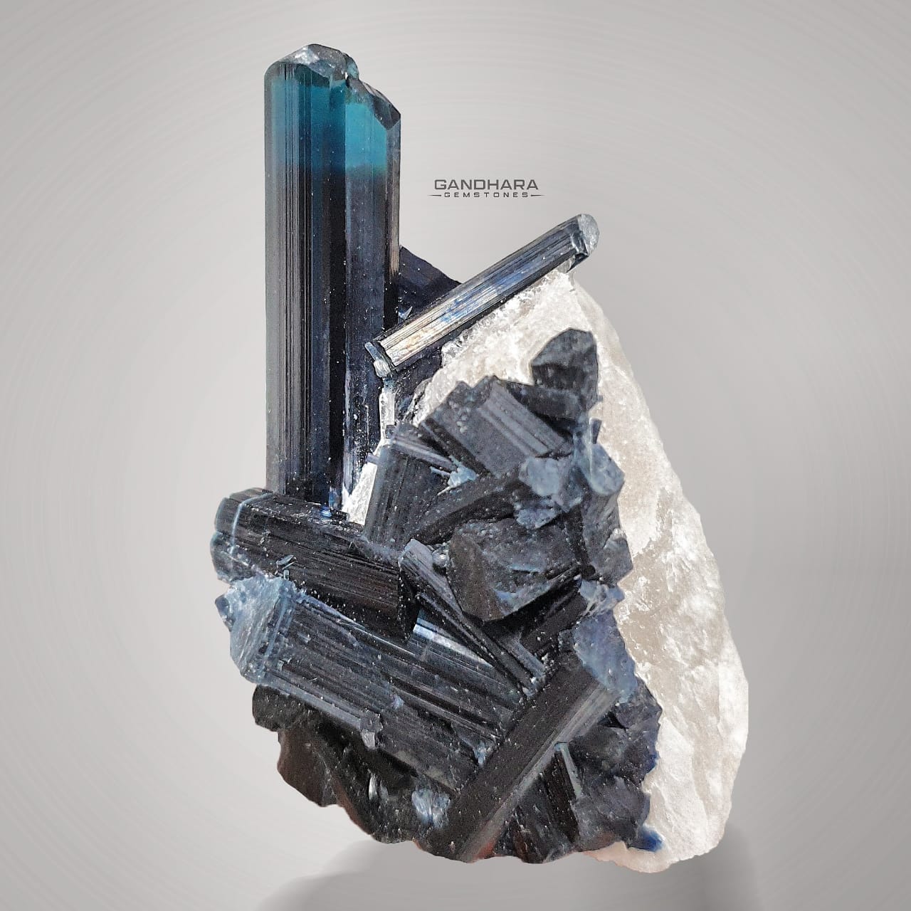 Vibrant Blue Indicolite Tourmaline Cluster with Albite
