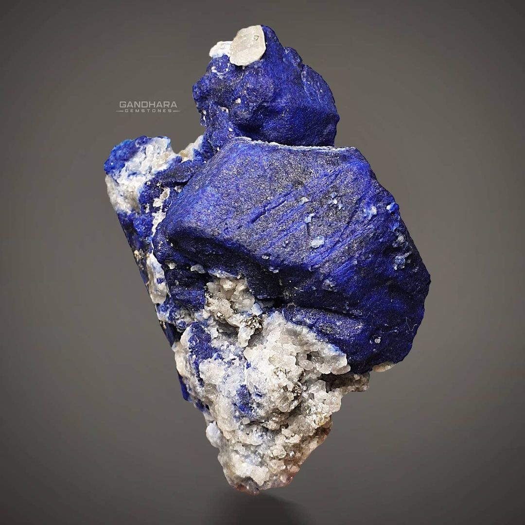 32 Grams Vibrant Blue Lazurite Crystal on Calcite with Pyrite