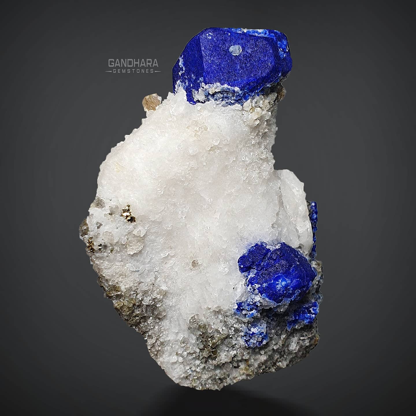 76 Grams Vibrant Blue Lazurite Crystals on Calcite Matrix with Pyrite