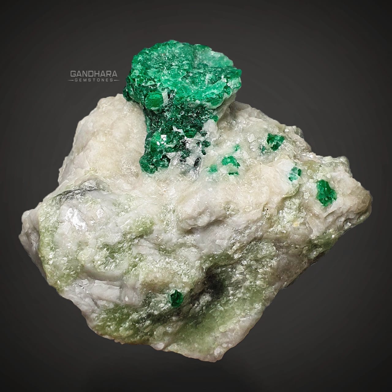 155 Grams Vibrant Green Emerald Crystal on Calcite Matrix