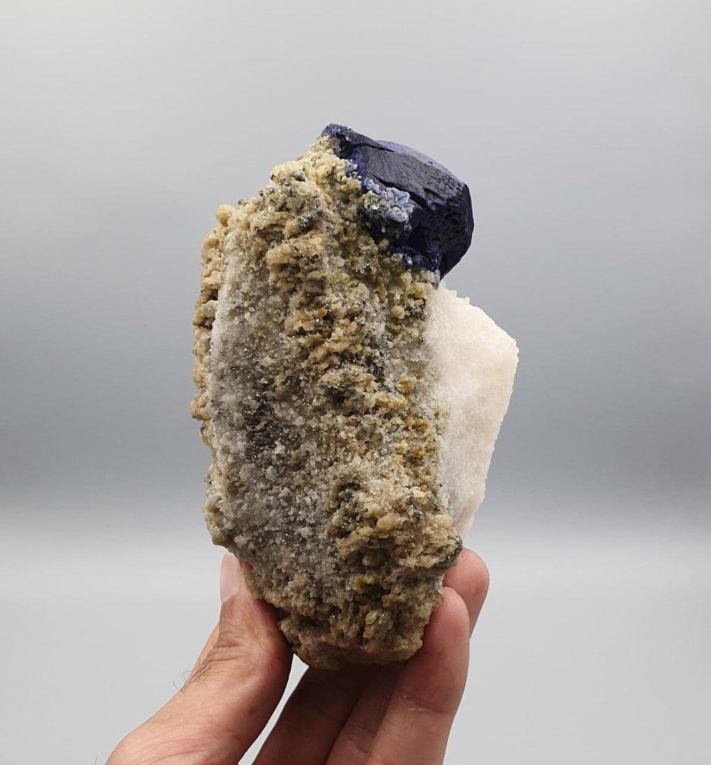Vibrant Blue Isomatric and Isolated Lazurite Ball on Calcite with Pyrite