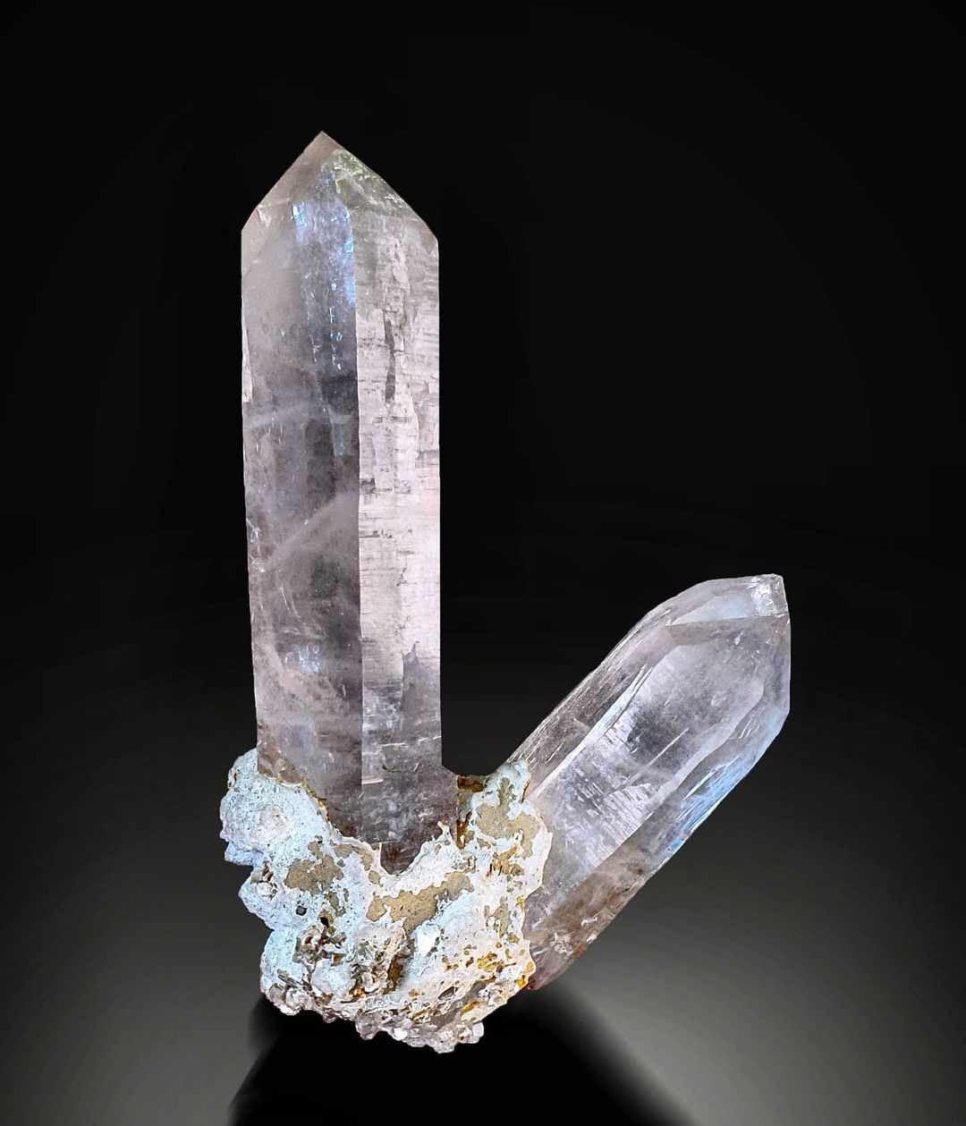 Quartz Crystals on Matrix with a dark background at Gandhara Fine Minerals