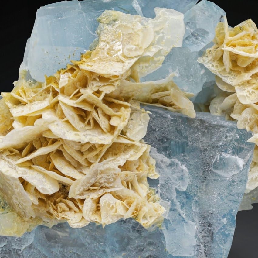 combination of Calcite flower on blue Aquamarine Crystals From Pakistan